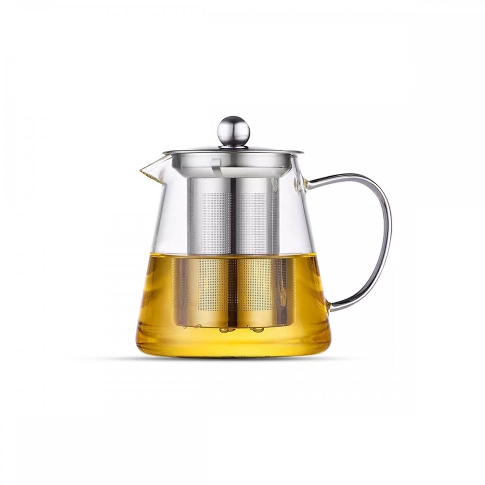 TETERA CÓNICA DE VIDRIO CON FILTRO Y TAPA DE METAL 350ML