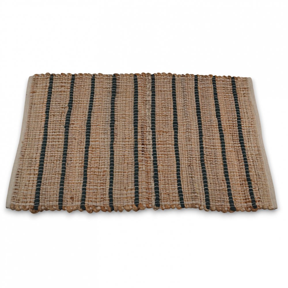 Alfombra 60 X 90 Cm Yute Y Algodón Lineas Verde