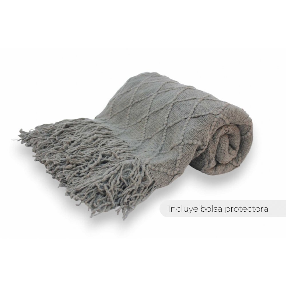 MANTA 130 X 170 CM LISA TRAMA ROMBO GRANDE GRIS