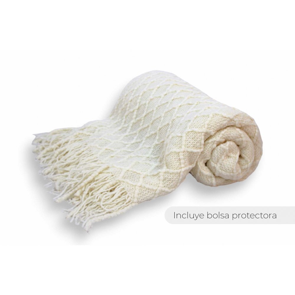 MANTA 130 X 170 CM LISA TRAMA ROMBO DOBLE GRANDE BLANCO