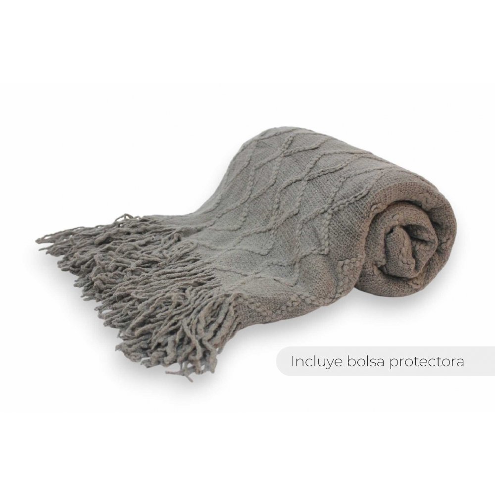 MANTA 130 X 170 CM LISA TRAMA ROMBO DOBLE GRANDE GRIS