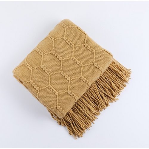 Manta 130 X 170 Cm Lisa Trama Hexágonos Beige