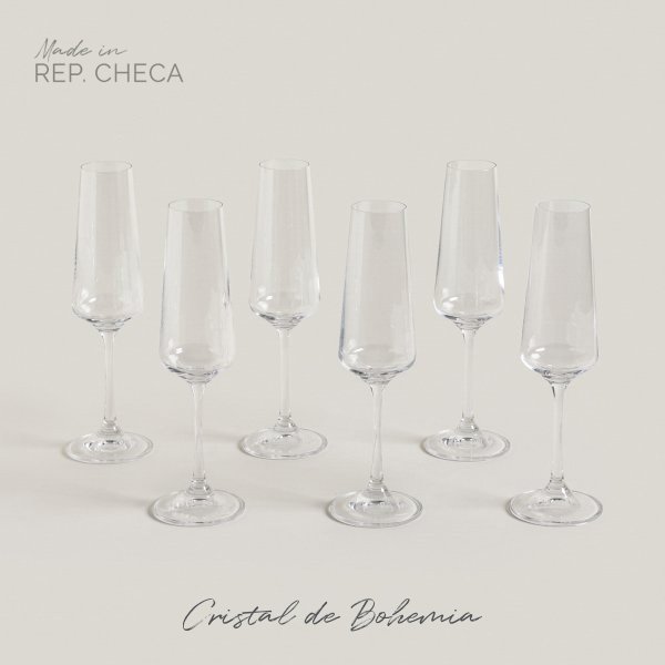 [4113740] Set X 6 Copas De Champagne Cristal De Bohemia Corvus