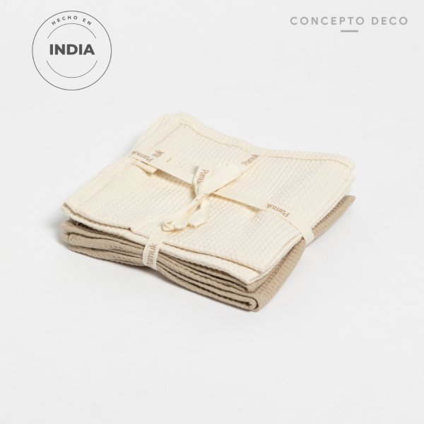 [1650479] Set X 4 Servilletas Pamuk Micro Waffle Beige Y Crudo 30X30Cm