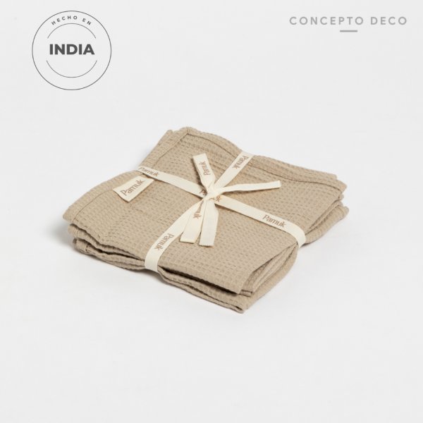 SET X 4 SERVILLETAS PAMUK MICRO WAFFLE BEIGE 30X30CM