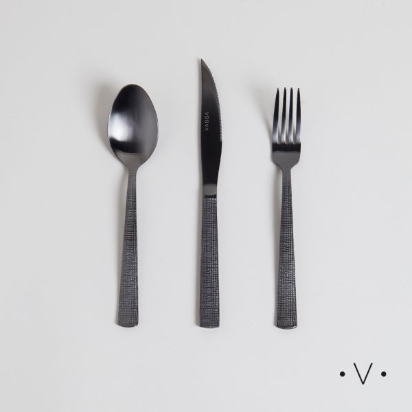 [4113931] Set De Cubiertos Black Linen X 12 Piezas Vassa Home