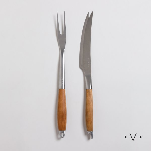 [4113935] Set De Asado De Acero Inoxidable Y Madera De Acacia Vassa Home