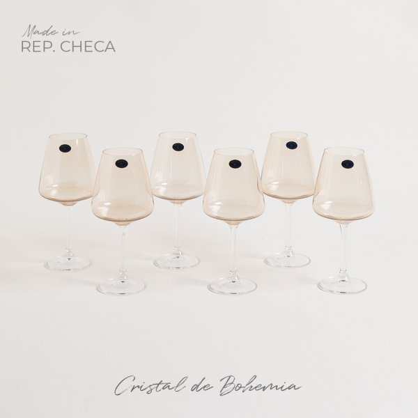 Set X 6 Copas De Cristal De Bohemia Corvus Brown 450 Ml