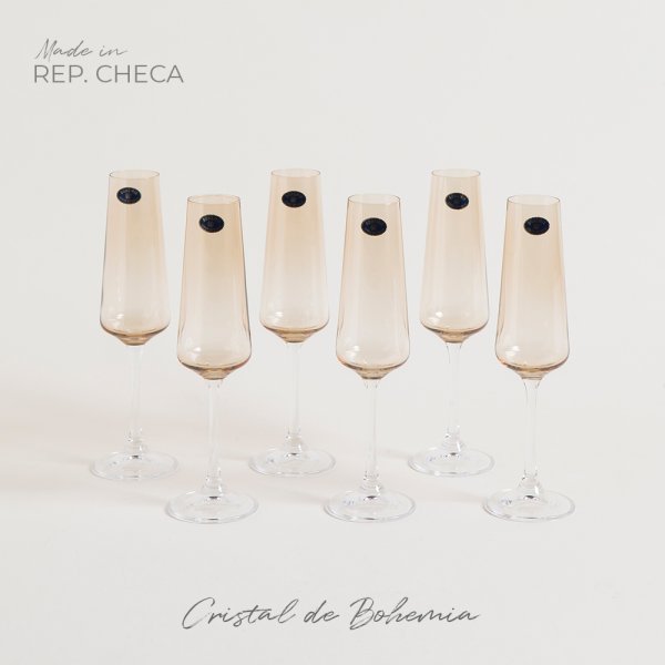 [4113977] Set X 6 Copas De Champagne De Cristal De Bohemia Corvus Brown 160 Ml