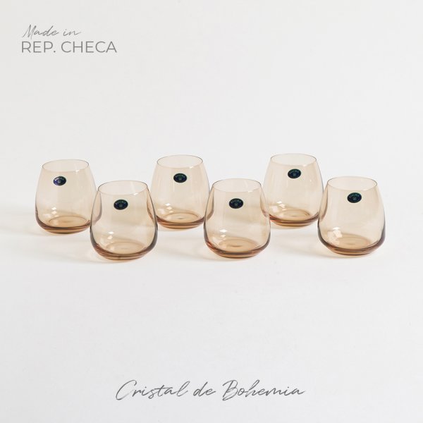 Set X 6 Vasos De Cristal De Bohemia Anser Brown 400 Ml