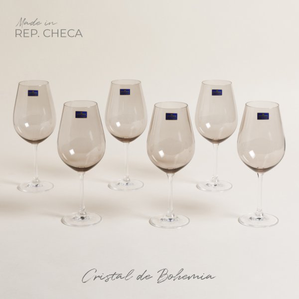 [4113985] Set X 6 Copas De Cristal De Bohemia Sarah Brown 520 Ml