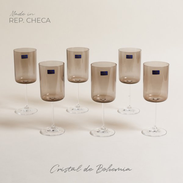 [4113987] Set X 6 Copas De Cristal De Bohemia Anita Brown 400 Ml