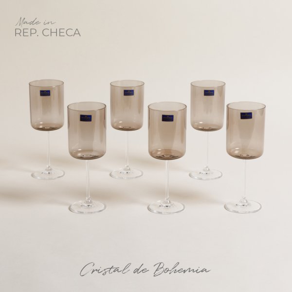 [4113988] Set X 6 Copas De Cristal De Bohemia Anita Brown 300 Ml