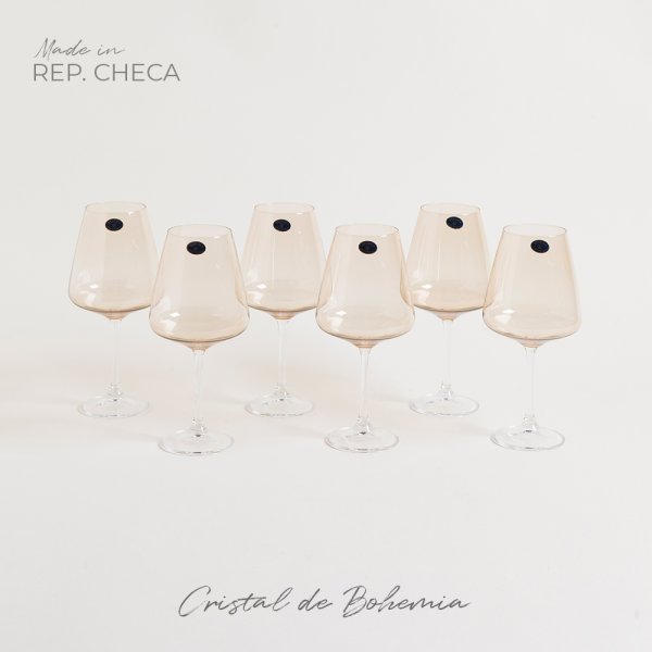 SET X 6 COPAS DE CRISTAL DE BOHEMIA CORVUS BROWN 570 ML