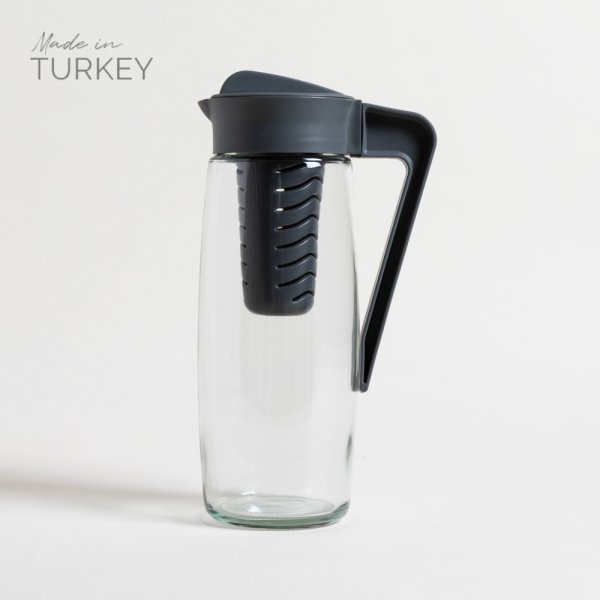JARRA DE VIDRIO CON INFUSOR TAPA GRIS 1600 ML