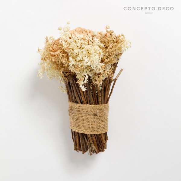 [165782] Flores Secas Bouquet S Wood Rose Capuchino 18Cm