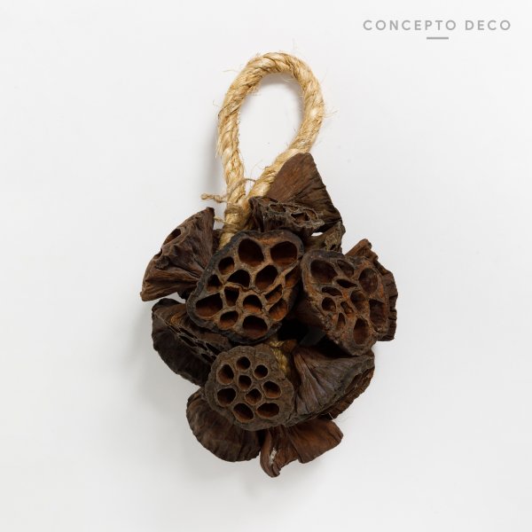 [165784] Flores Secas Bouquet Colgante Loto Natural 26Cm