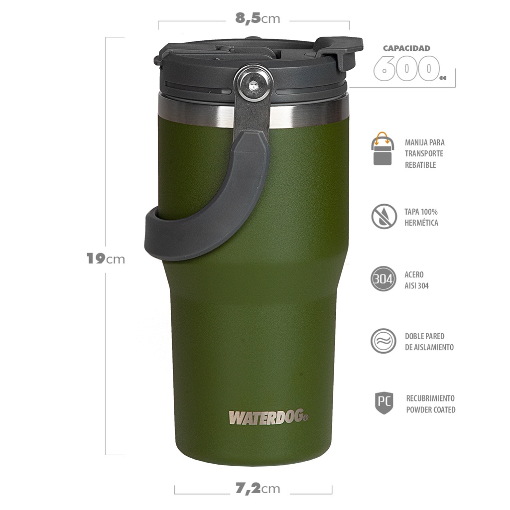 VASO DOBLE PARED 600 ZUMO 600CC VERDE WATERDOOG
