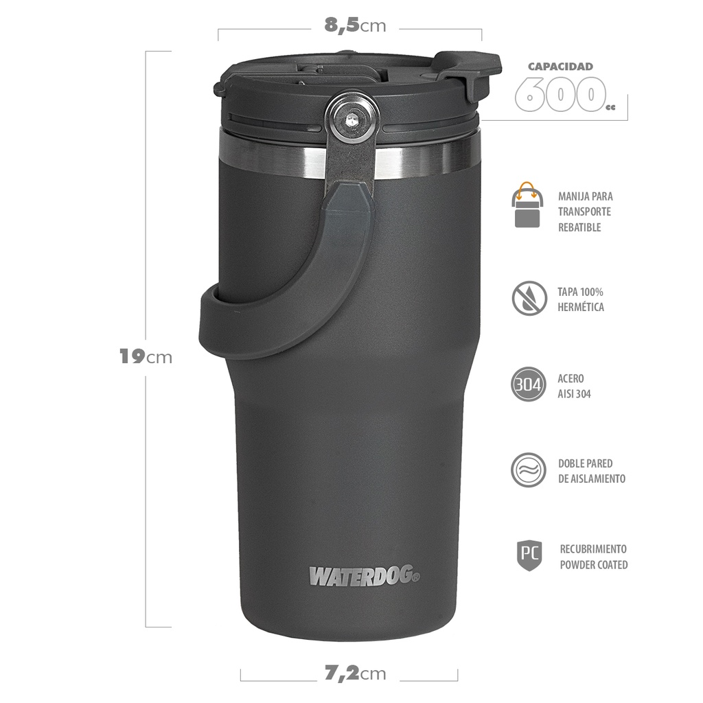 VASO DOBLE PARED 600 ZUMO 600CC DARK GRAPHITE WATERDOOG