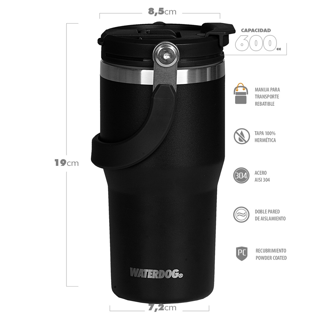 VASO DOBLE PARED 600 ZUMO 600CC NEGRO WATERDOOG