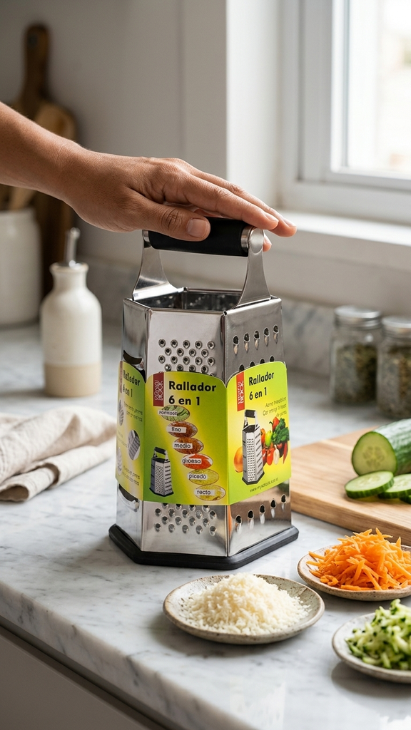 [140161] Rallador Acero Hexagonal Mango Y Base De Goma