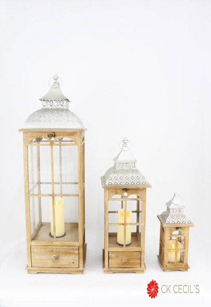 FAROL SET X 3 103CM.70CM. 41CM BROWN WASH/SILVER