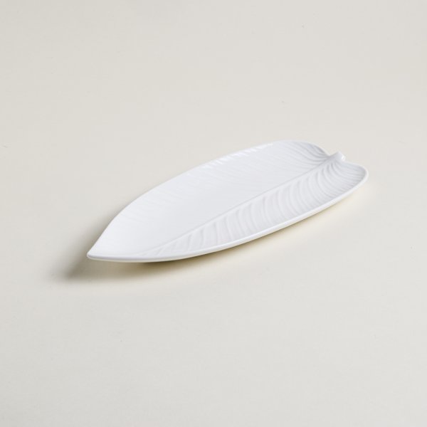 [4114134] Bandeja De Porcelana Hoja Blanco 32X15 Cm