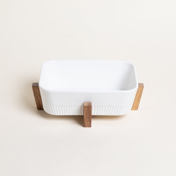 [4114165] Fuente Rectangular Para Horno Con Base De Acacia 25X17 Cm