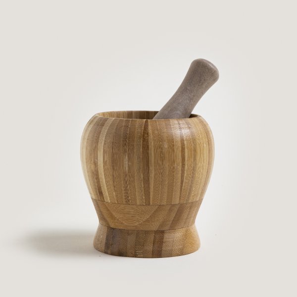 [4114153] Mortero De Bamboo Rayado 12X8Cm