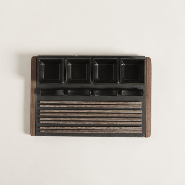 [4114339] Set De Sushi Para 4 Acacia Y Laja Negro 30X20 Cm