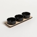 SET X 3 COPETINEROS DE PORCELANA BASE BAMBOO NEGRO 28,5X9,5 CM