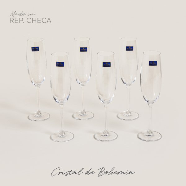Set X 6 Copas De Champagne Cristal De Bohemia Gastro 230 Ml