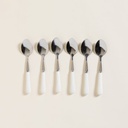 SET X 6 CUCHARAS DE ACERO CON MANGO DE CERAMICA BLANCO 14,5 CM