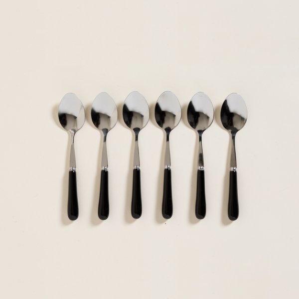 SET X 6 CUCHARAS DE ACERO CON MANGO DE CERAMICA NEGRO 14,5 CM