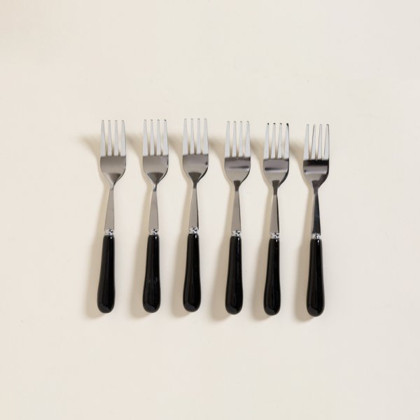 [4114419] Set X 6 Tenedores De Acero Con Mango De Ceramica Negro 14,5 Cm