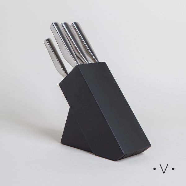 [4114258] Taco De Acacia X 5 Cuchiilos De Acero Black Vassa Home