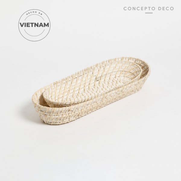 Bandeja Rattan Oval Blanco S 35,5 X 6 Cm