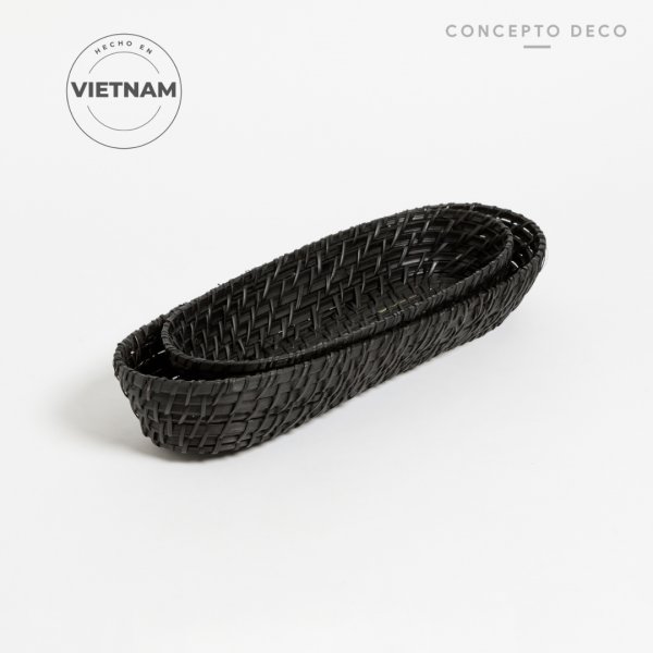 Bandeja Rattan Oval Negro S 35,5 X 6 Cm