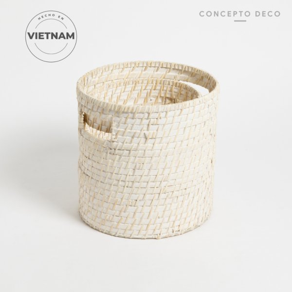 Canastos Rattan Blanco Cilindrico S 21,5 X 22 cm