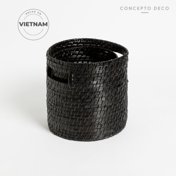 [1651053L] Canastos Rattan Negro Cilindrico L 25 X 25,5 Cm