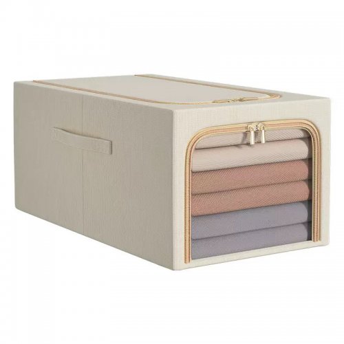 Organizador Beige Para Ropa Frente Transparente Con Cierre 45X30X23Cm 31Lt Tela Poliéster