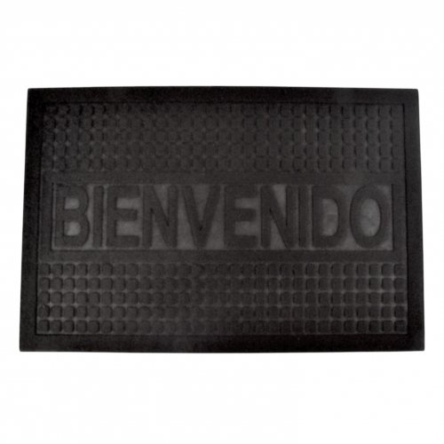 [380936] Felpudo 40 X 60 Cm Polyester Y Goma Sin Borde Bienvenidos Con Puntos Negro