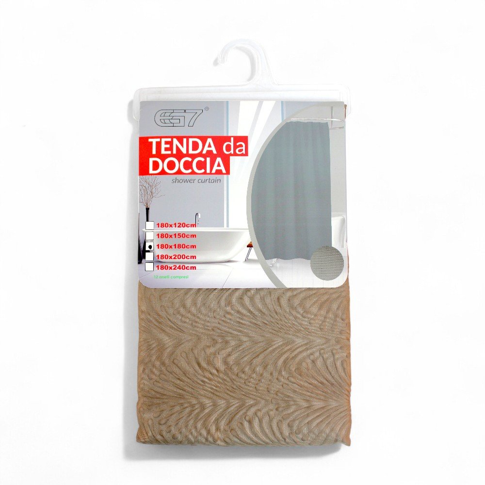 [380949] Cortina Baño 180 X 180 Cm Tramado Hojas Palma Beige