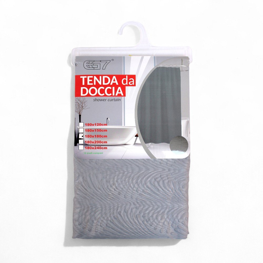 [380951] Cortina Baño 180 X 180 Cm Tramado Hojas Palma Gris