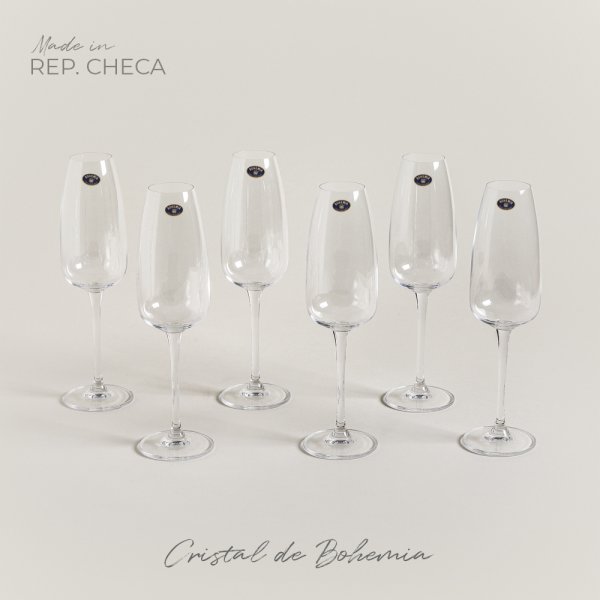 [4114948] Set X 6 Copas De Champagne Cristal De Bohemia Anser