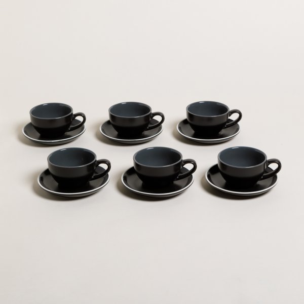 [4111287] Set X 6 Taza Y Plato Barista Black & Grey 160 Ml