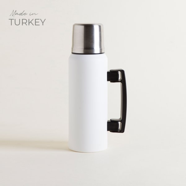 [4111320] Termo Camping De Acero Inoxidable Blanco Con Asa Abatible 1000 Ml