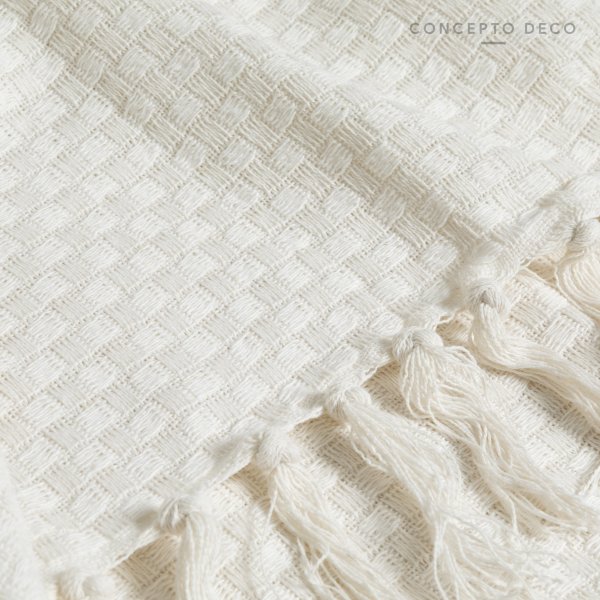 [1651216] Manta Sofá India Kolara Waffle Algodon Blanco 125X150Cm