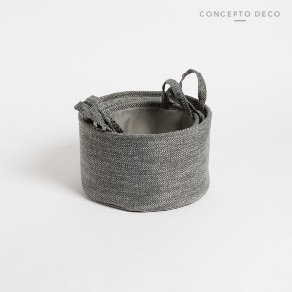 [165293M] Canasto Fabric Gris Redondo M 27 X 17 cm