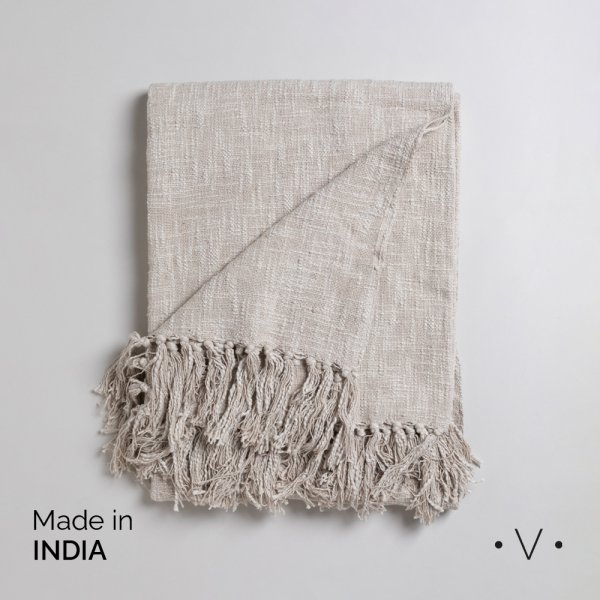 Manta Textured Woven Beige 140X178 Cm Vassa Home